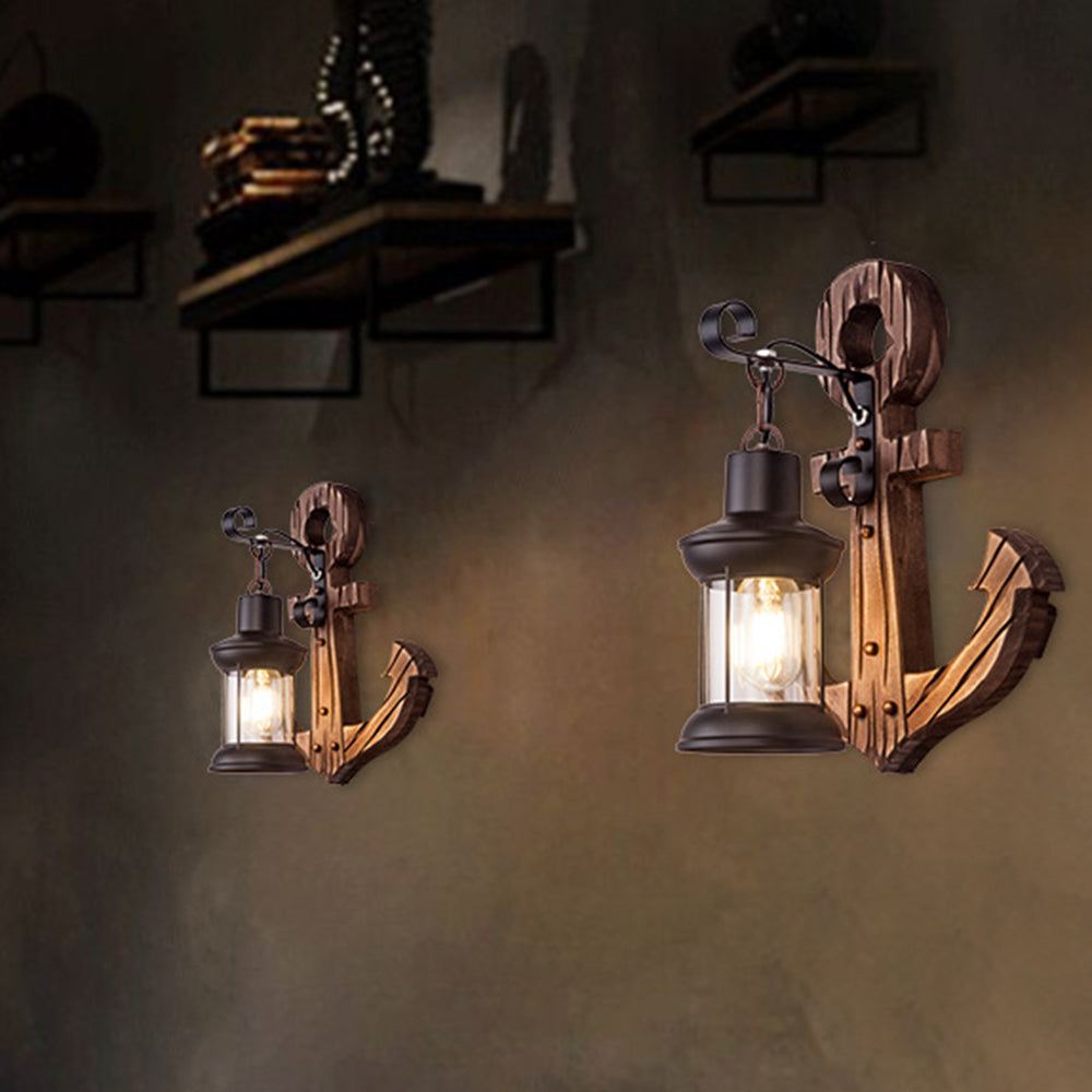 Epoch Anchor Lantern Wall Lamp – Vintage Antique Wooden Bedroom Sconce