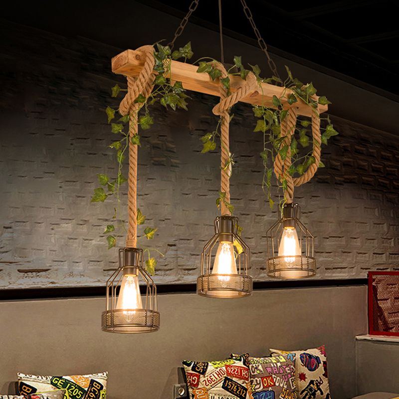Epoch Caged Vintage Farmhouse Wood Beam Pendant Light 3/5 Heads