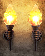 Torch Outdoor Wall Light Retro Flame Style LED Waterproof Porch Garden Entrance — Black Bronze