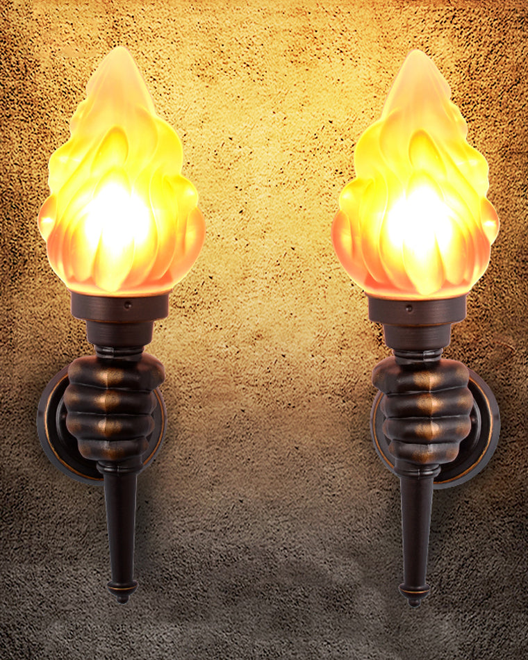 Torch Outdoor Wall Light Retro Flame Style LED Waterproof Porch Garden Entrance — Black Bronze