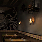 Vintage Epoch Leaf-Shaped Wood & Metal Wall Lamp