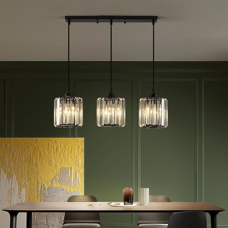 Vina Modern Cluster Cylinder Glass Pendant Light, Black/Gold