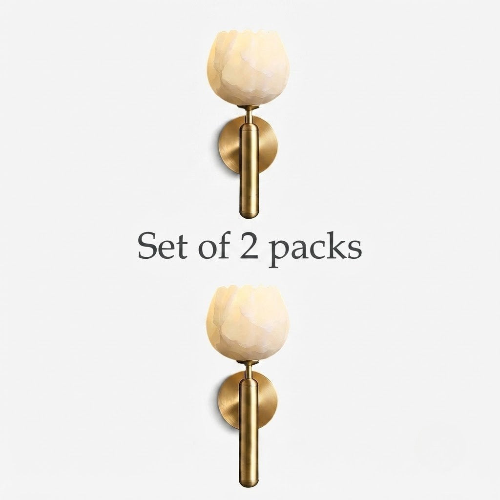 Alabaster Flower Wall Sconce Brass LED Botanical Indoor Bedroom Living Room — Brass Black Single or Set of 2