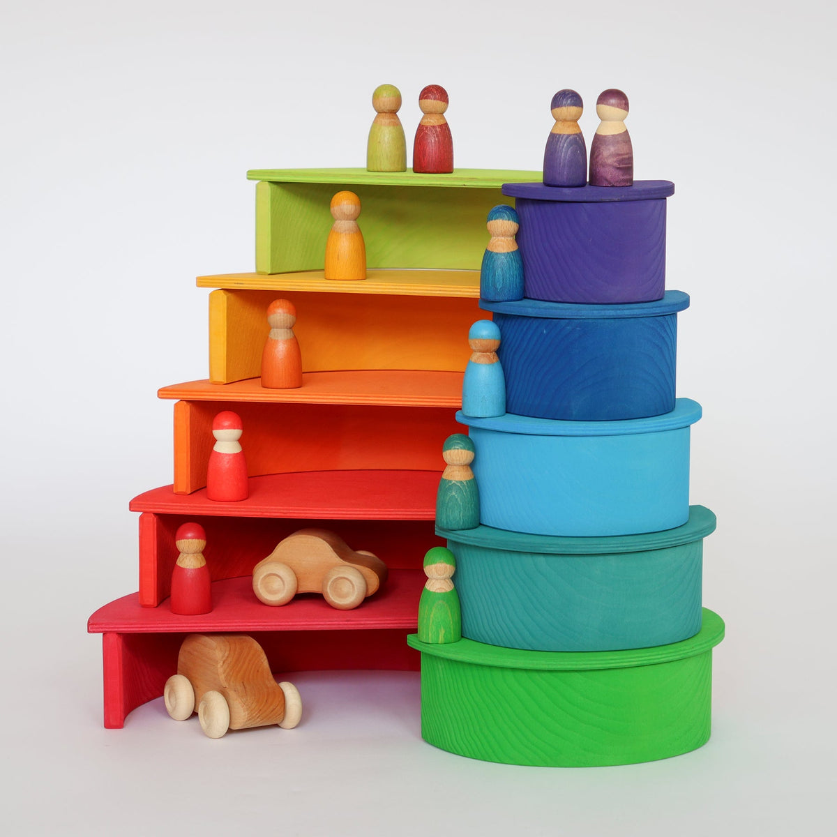 Rainbow Handcrafted Wooden Semicircles -  Building Set | Waldorf| Open-Ended Play