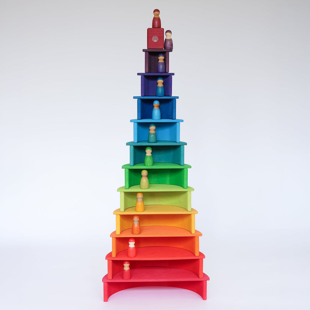 Rainbow Handcrafted Wooden Semicircles -  Building Set | Waldorf| Open-Ended Play