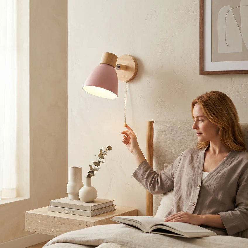 Nordic wood wall sconce detail
