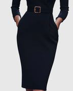 Solene | Elegant Spring Autumn Long Sleeve Pocket Dress with Belt