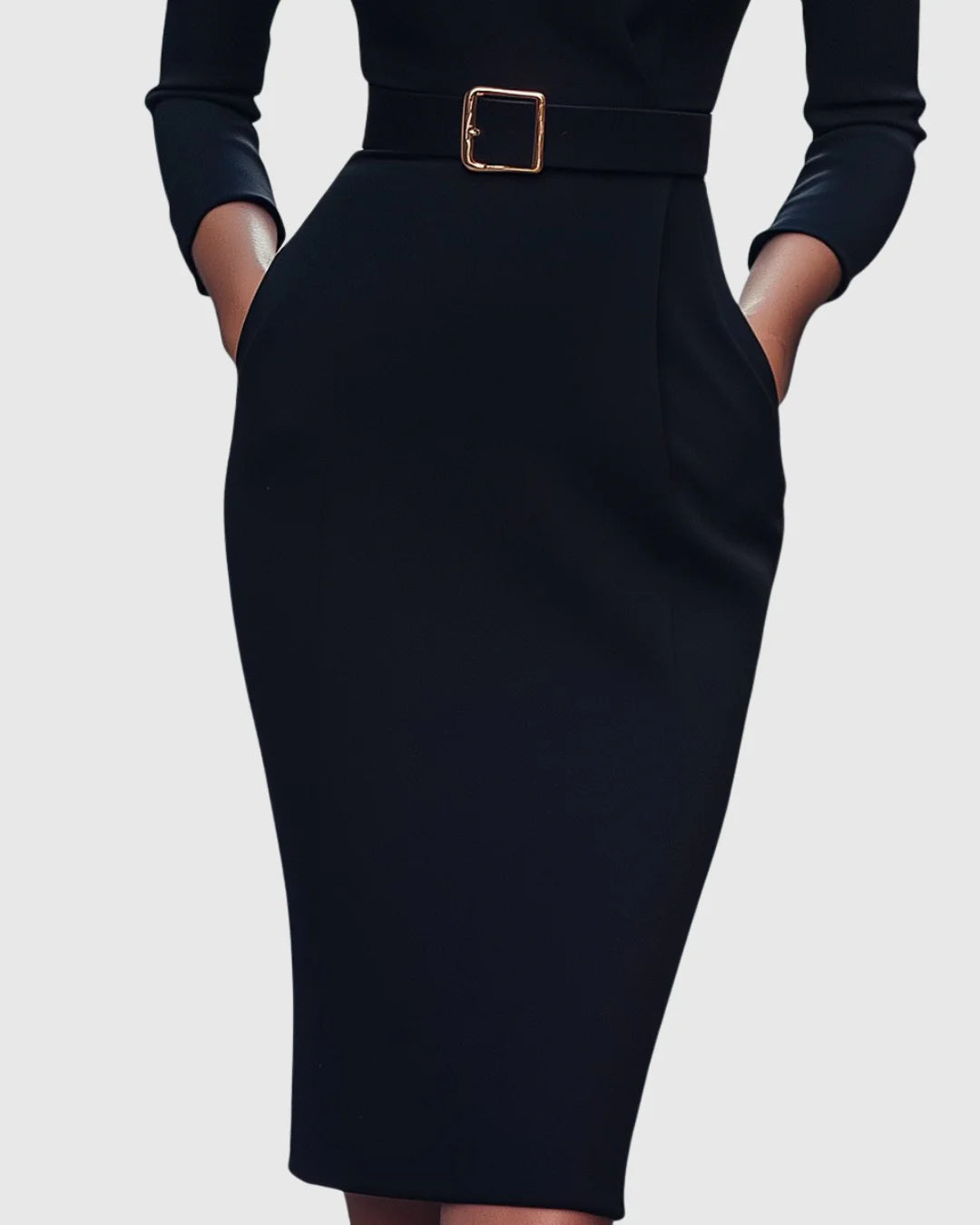 Solene | Elegant Spring Autumn Long Sleeve Pocket Dress with Belt