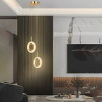 Modern Crystal Glass Drop Pendant Light Dimmable Oval Round Dining Room — 1-Light 2-Light Warm White