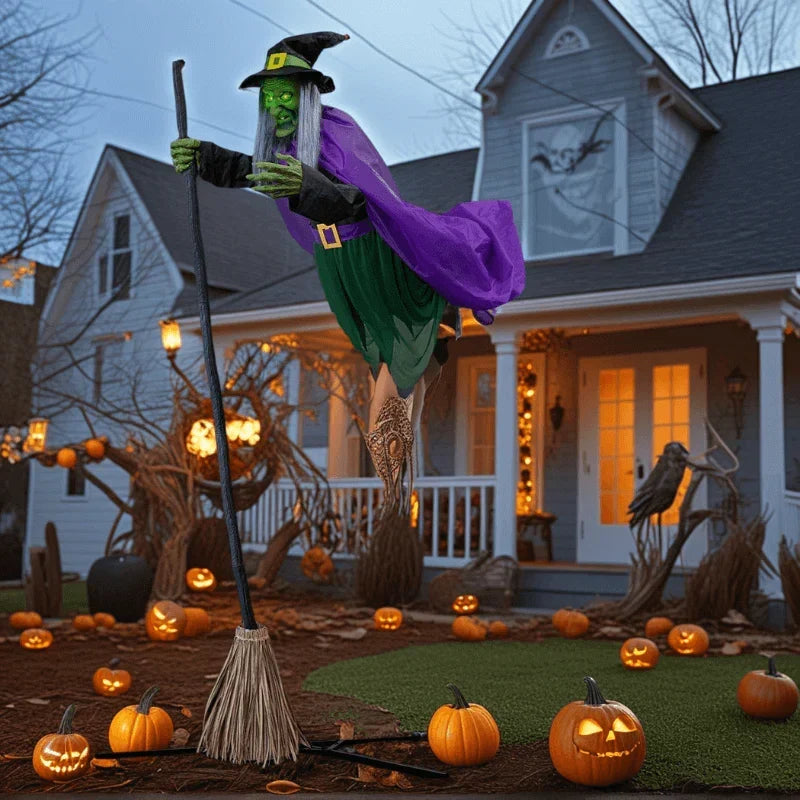 Flying Broom Halloween Decor