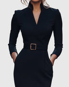 Solene | Elegant Spring Autumn Long Sleeve Pocket Dress with Belt