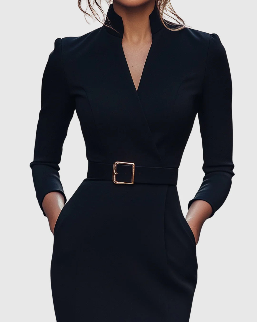 Solene | Elegant Spring Autumn Long Sleeve Pocket Dress with Belt