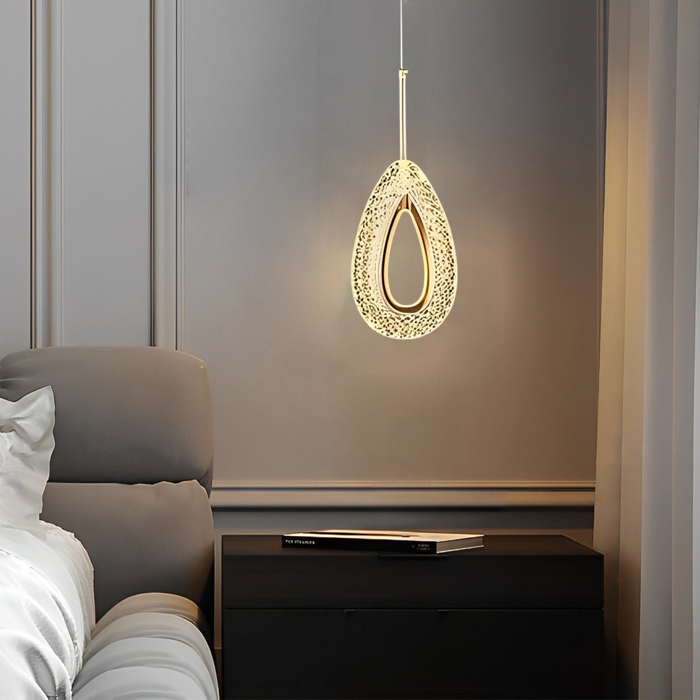 Gold Geometric Pendant Light LED 3-Step Dimming Oval Round Teardrop Bedroom Dining Room — 1 to 2 Lights