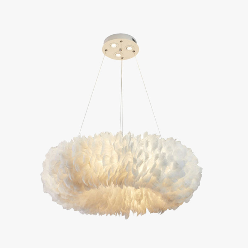 O'Moore Romantic Ring Feather/Metal Pendant Light, Natural Ostrich