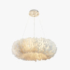 O'Moore Romantic Ring Feather/Metal Pendant Light, Natural Ostrich