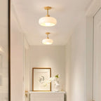 Valentina Flush Mount Ceiling Light Cup Minimalist Wood/Glass White/Orange