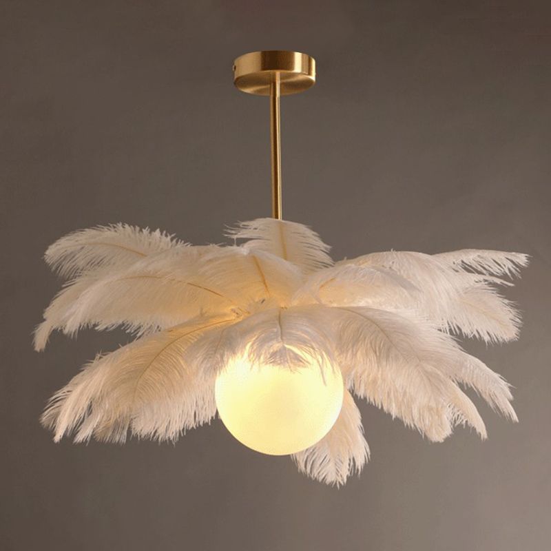 O'Moore Ostrich Contemporary Elegant Feather Chandelier, White