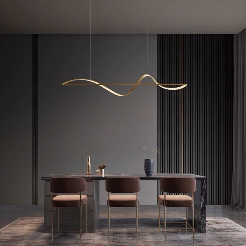 Zelin Pendant Light Wave Minimalist Designer, Metal, Brass/Black