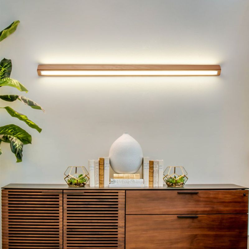 Muto Modern Linear Vanity Wall Lamp with Wooden Front and Mirror Finish