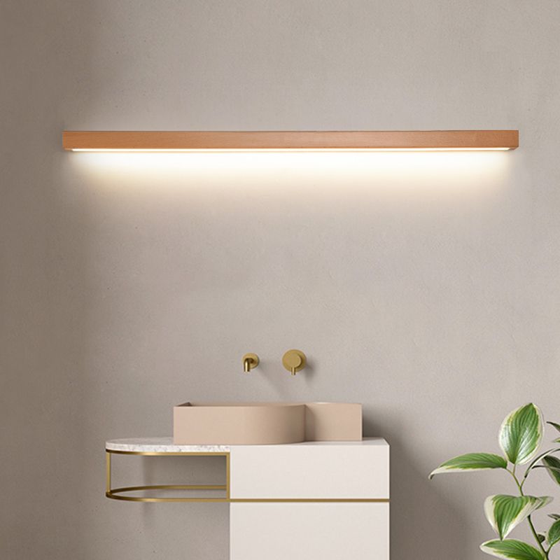 Muto Modern Linear Vanity Wall Lamp with Wooden Front and Mirror Finish