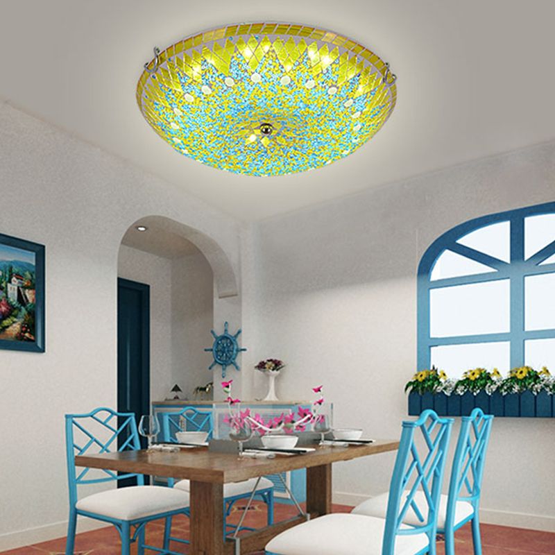 Tiffany Modern Mediterranean Glass Flush Mount Ceiling Light Blue/Yellow/White