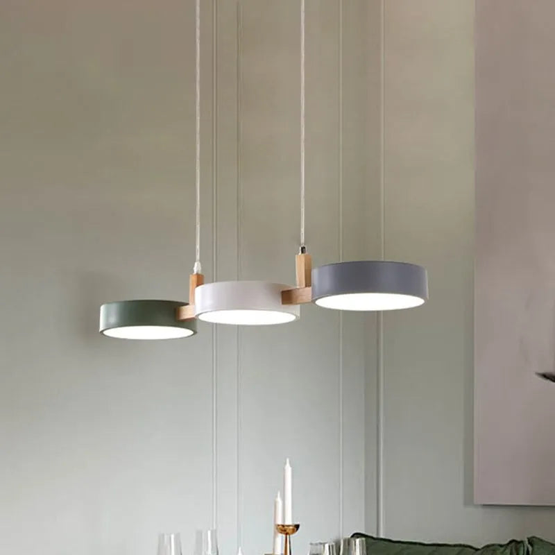 Aira Metal & Wood 3 Heads Circular LED Pendant Light