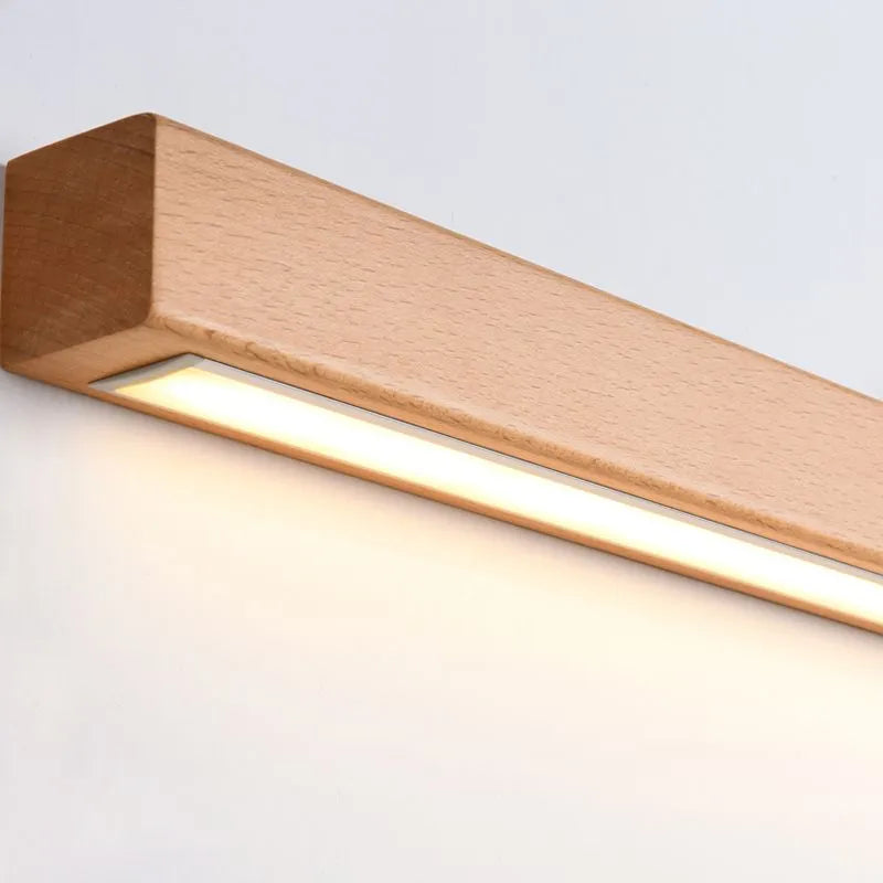 Muto Modern Linear Vanity Wall Lamp with Wooden Front and Mirror Finish