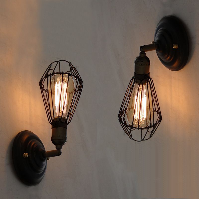 Alessio Industrial Lantern-Style Metal Wall Sconce – Black & Rust Finish