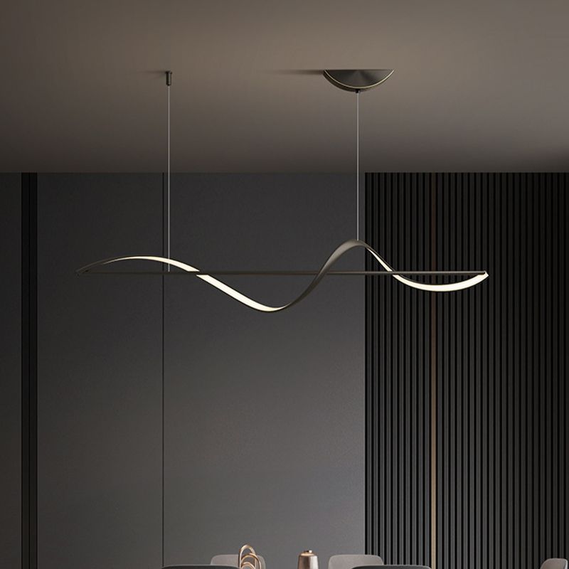 Zelin Pendant Light Wave Minimalist Designer, Metal, Brass/Black