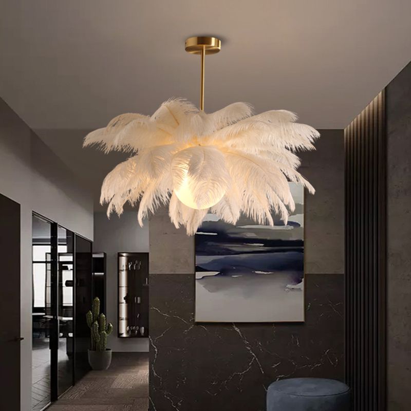 O'Moore Ostrich Contemporary Elegant Feather Chandelier, White