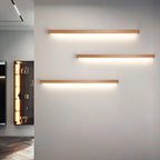 Muto Modern Linear Vanity Wall Lamp with Wooden Front and Mirror Finish