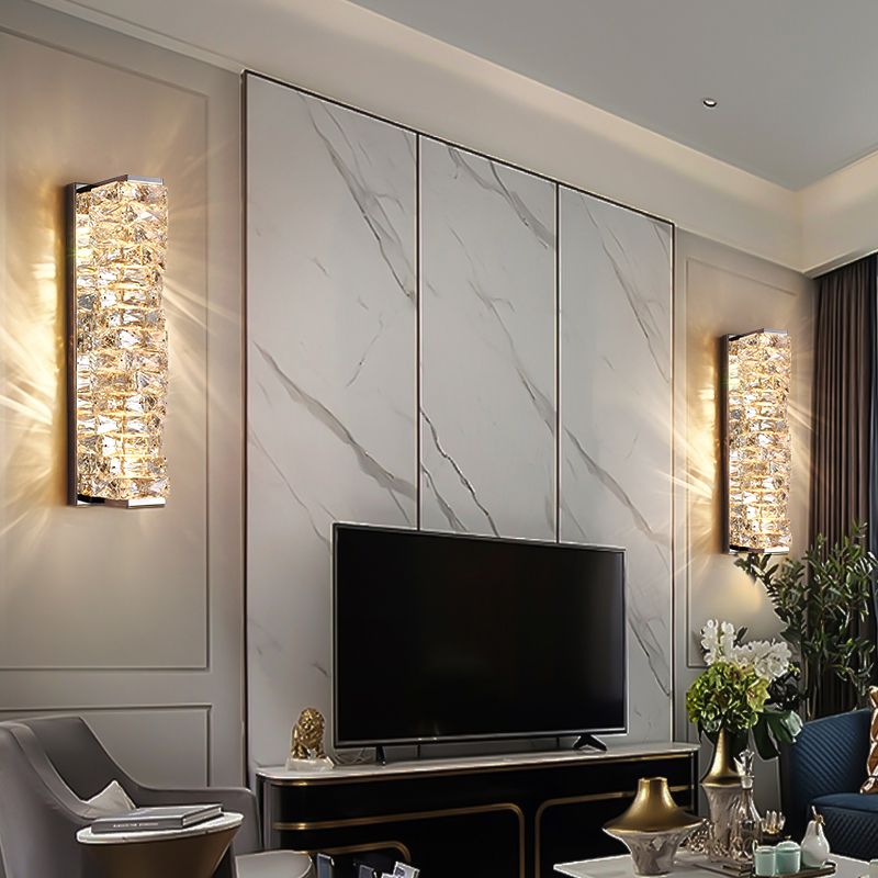 Kristy Modern Rectangular Crystal LED Vanity Wall Light with Metal Frame