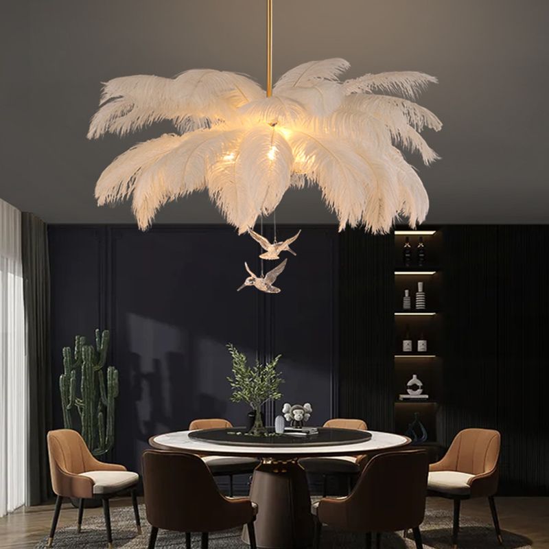 O'Moore Ostrich Contemporary Elegant Feather Chandelier, White