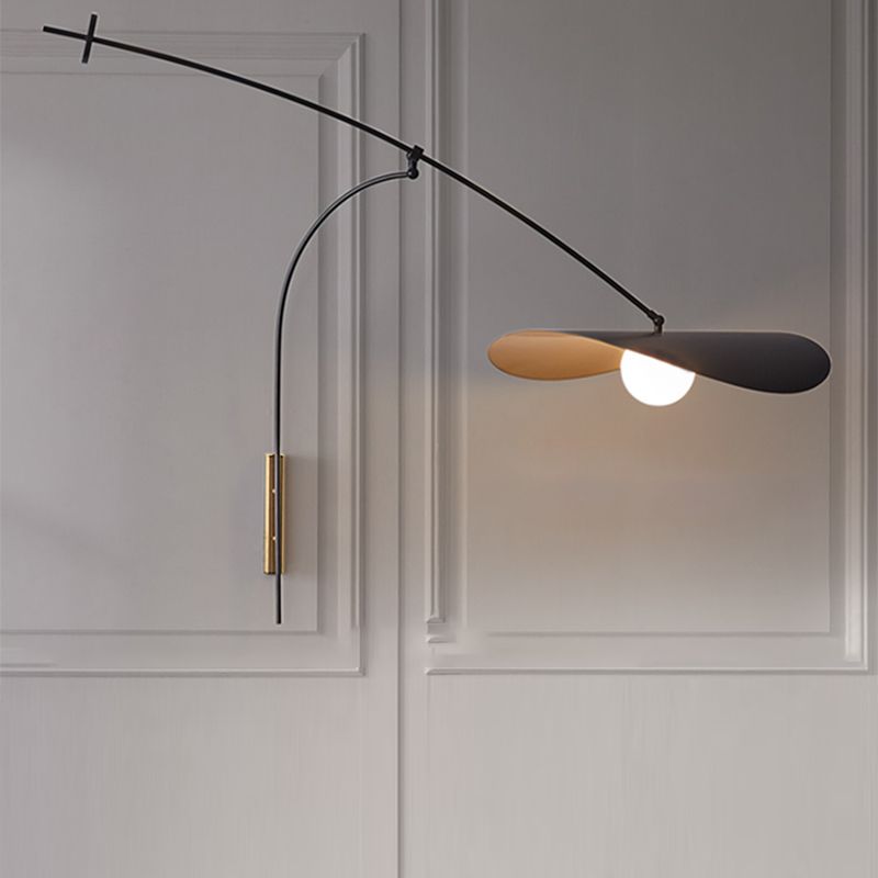 Arisha Arc Wall Lamp – Black & Gold Metal and Glass Sconce for Bedroom
