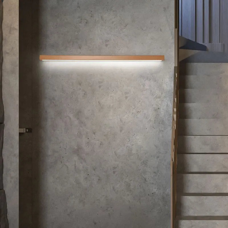 Muto Modern Linear Vanity Wall Lamp with Wooden Front and Mirror Finish