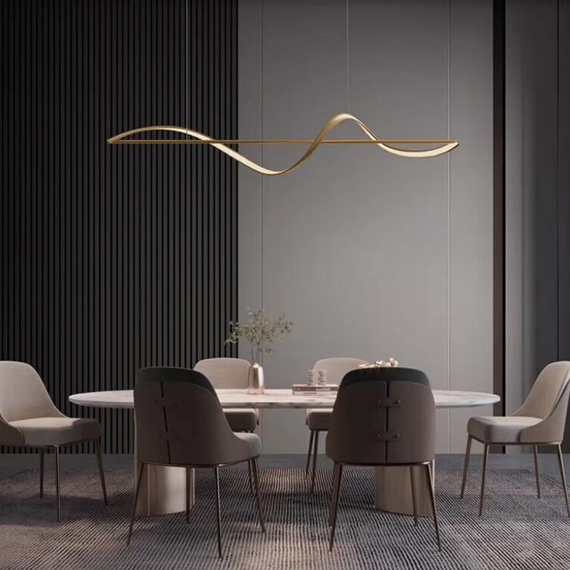 Zelin Pendant Light Wave Minimalist Designer, Metal, Brass/Black