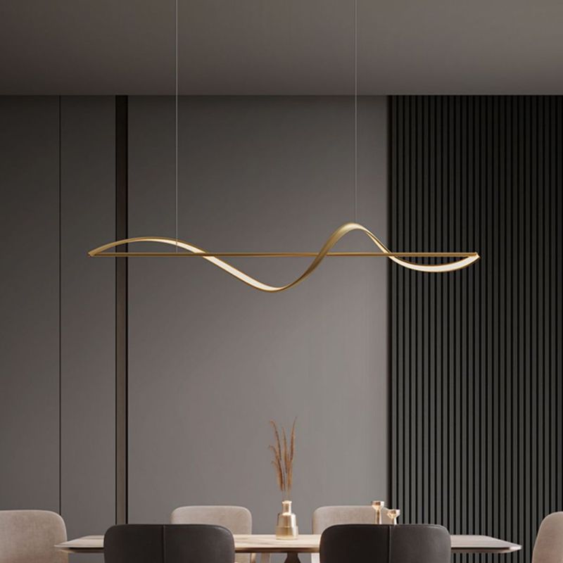 Zelin Pendant Light Wave Minimalist Designer, Metal, Brass/Black