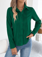 Elan | Tailored Pleated Blouse – Chic Button-Up Shirt for Women