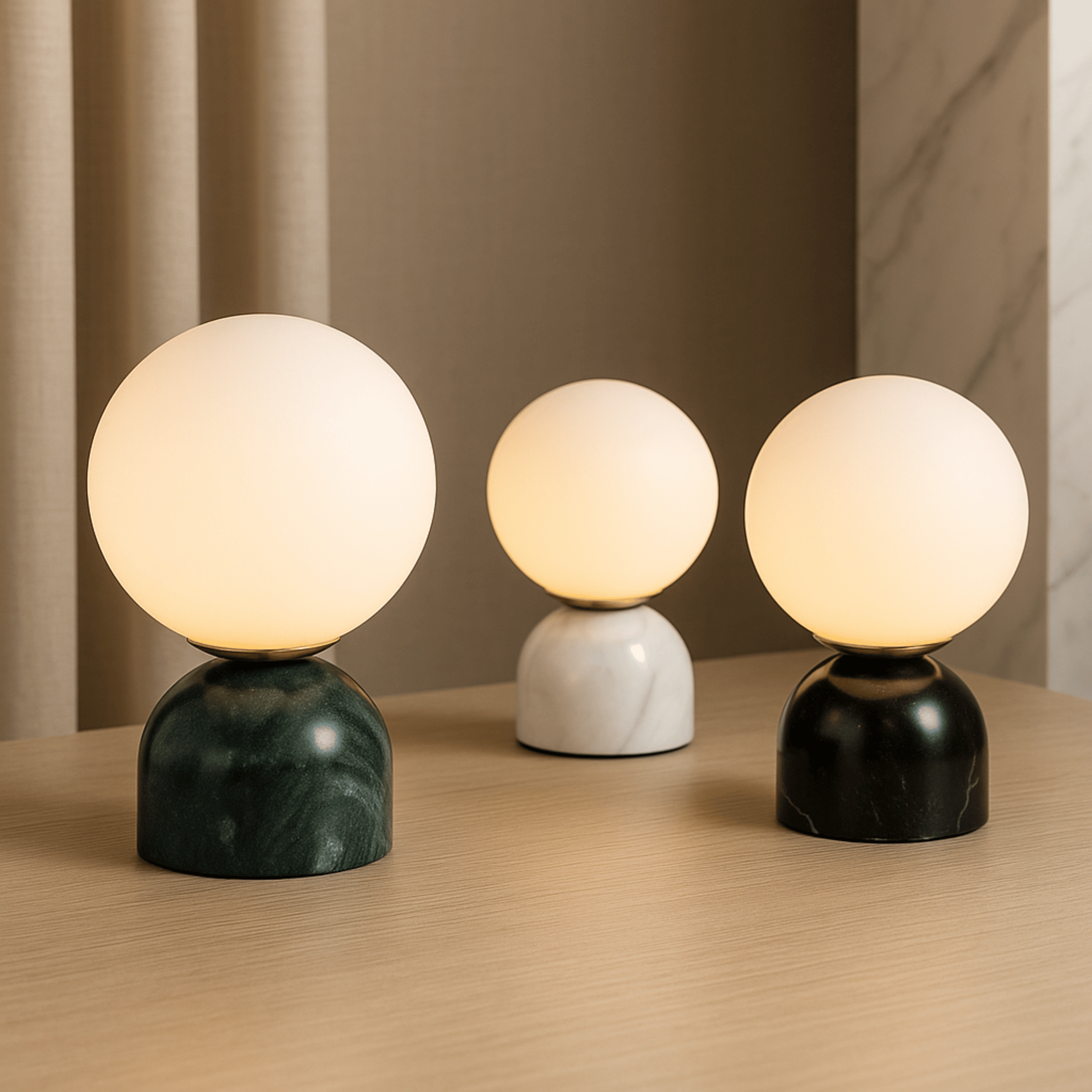 Lumea marble globe LED table lamp modern glass ball bedside study desk — black white green