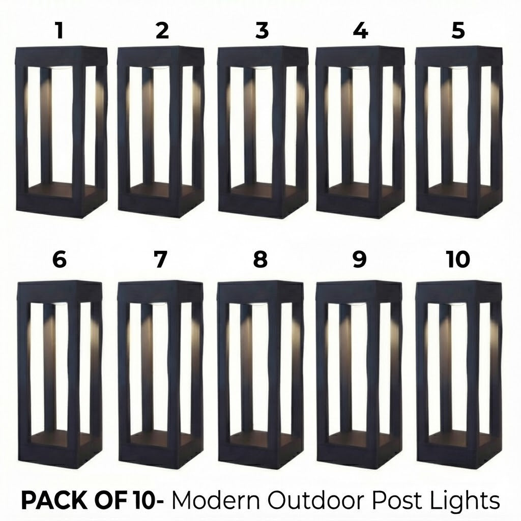 LED Bollard Garden Light Black Aluminum Square Landscape Pathway Hardwired — 31 Inch Sets