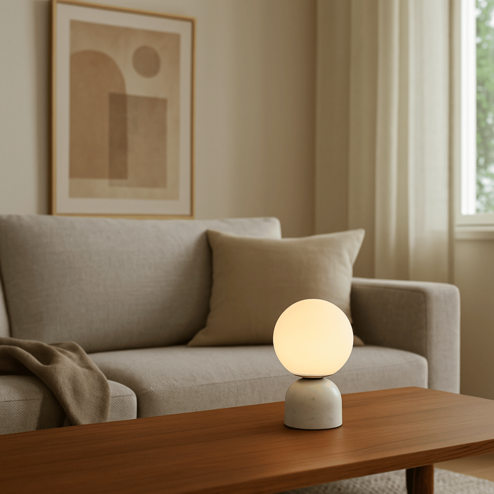Lumea Marble Globe LED Table Lamp Modern Glass Ball Bedside Study Desk — Black White Green