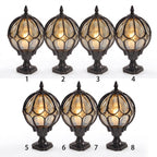 Outdoor Globe Pillar Light Retro Glass Copper Fence Post Hardwired — Black Bronze 7 to 15 Inch Sets