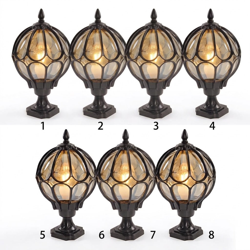 Outdoor Globe Pillar Light Retro Glass Copper Fence Post Hardwired — Black Bronze 7 to 15 Inch Sets