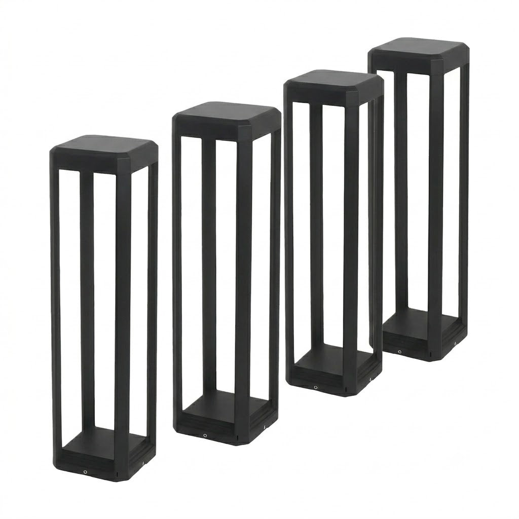 Modern Black Aluminum Solar Pathway Bollard Light IP65 Outdoor Garden Driveway — Singles to 8-Pack