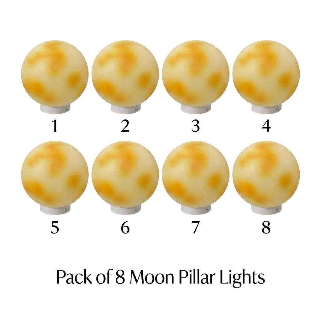Moon-Shaped Outdoor Pillar Light LED Solar & Hardwired Driveway Garden — 8 to 16 Inch Sets