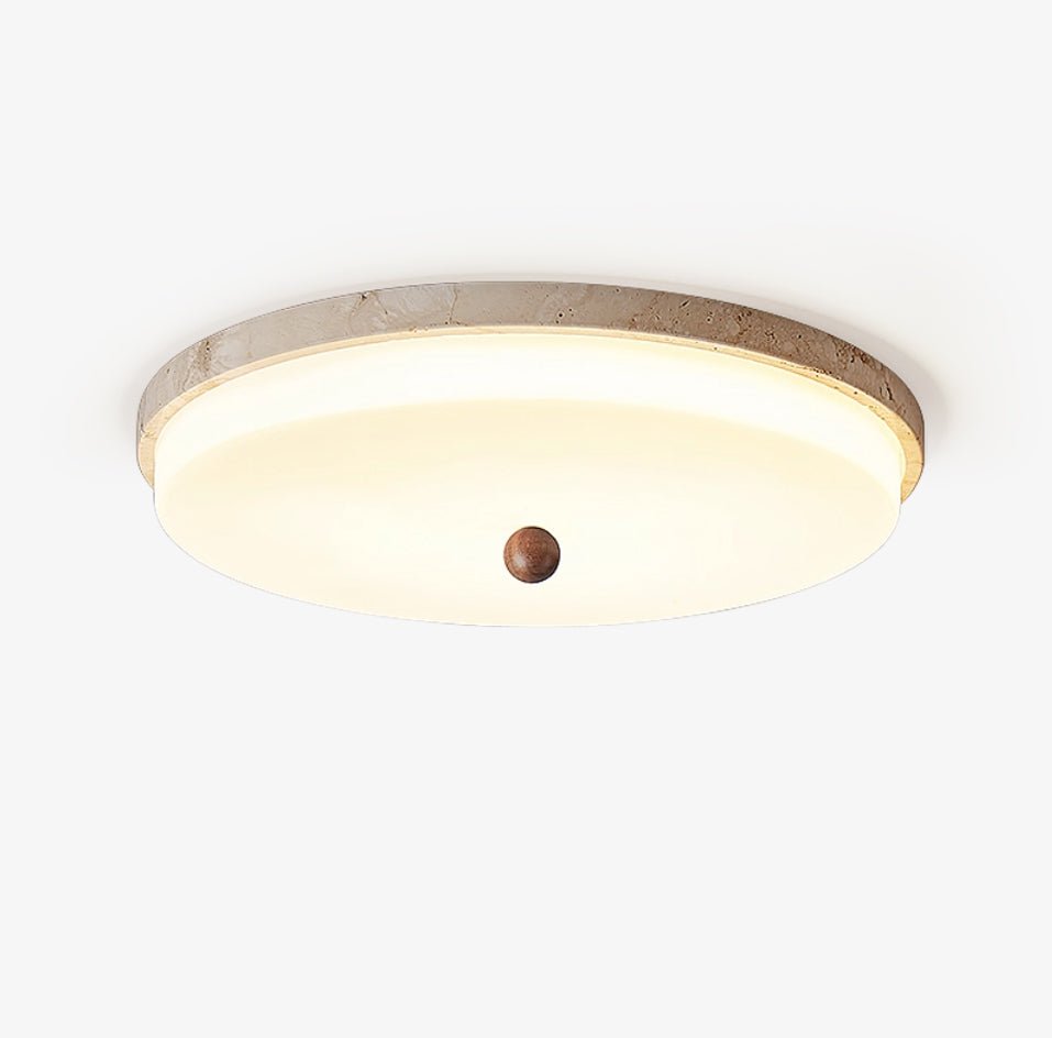 Travertine orb stone flush mount ceiling lamp natural yellow travertine bedroom dining — 11 to 19 inch