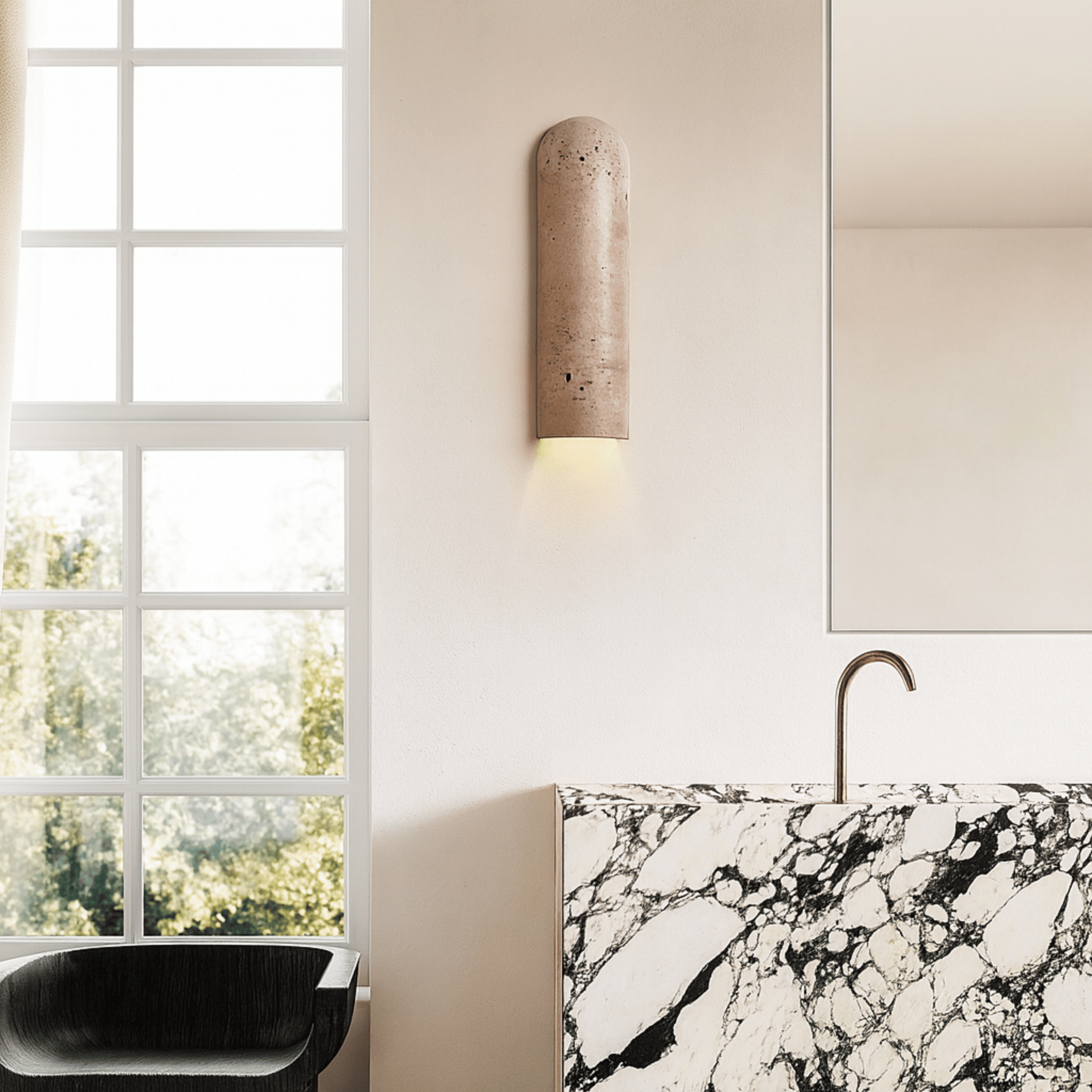 Lunara Natural Travertine LED Wall Lamp Minimalist Sconce Bedroom Living Room