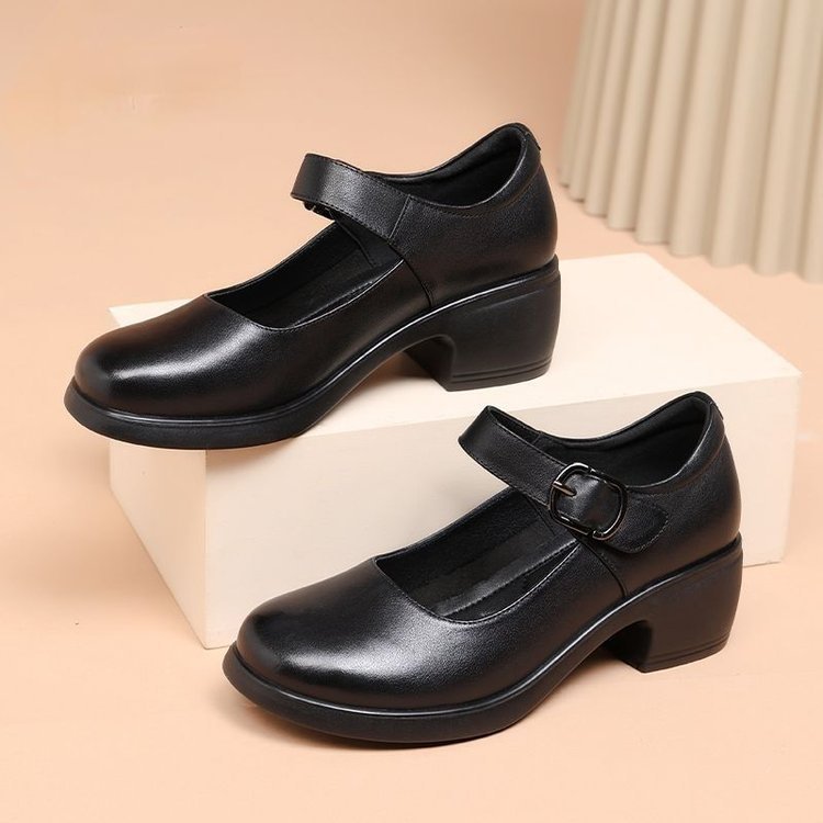 Round headed retro mid heel women's comfortable casual work dance shoes