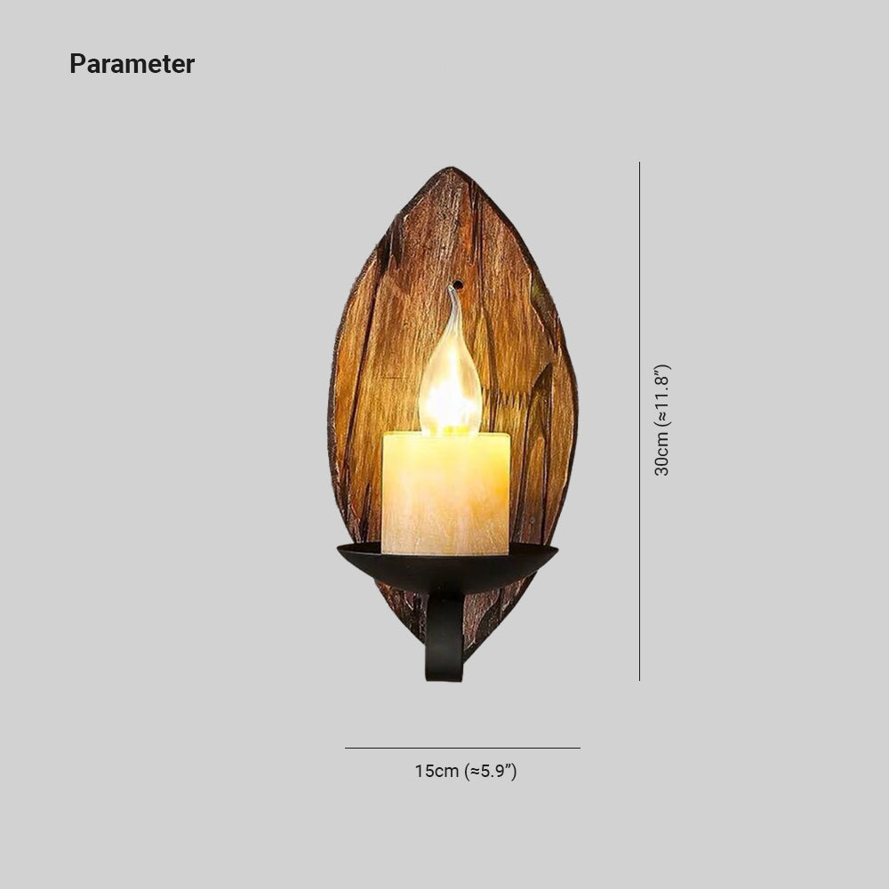 Vintage Epoch Leaf-Shaped Wood & Metal Wall Lamp