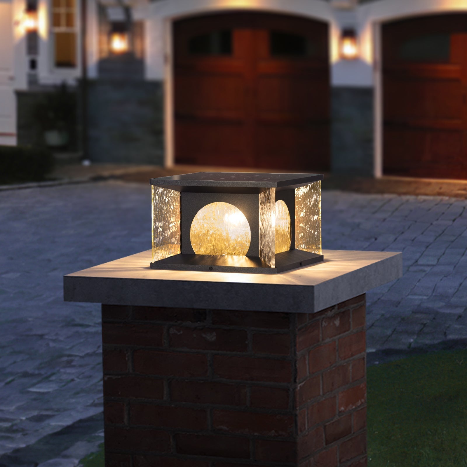 RIRZ LUCENT solar glass post light modern textured LED outdoor garden — 20cm 30cm